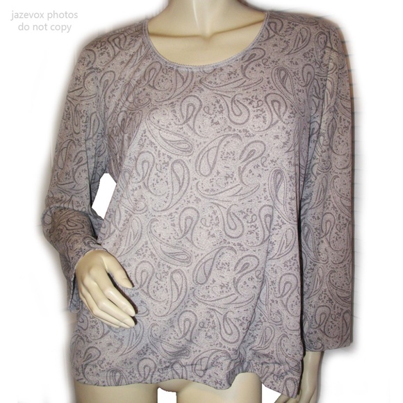 Vintage Paisley Pattern Long Sleeve Top T-Shirt Large Gray Grannycore Boho Femme - Picture 1 of 8